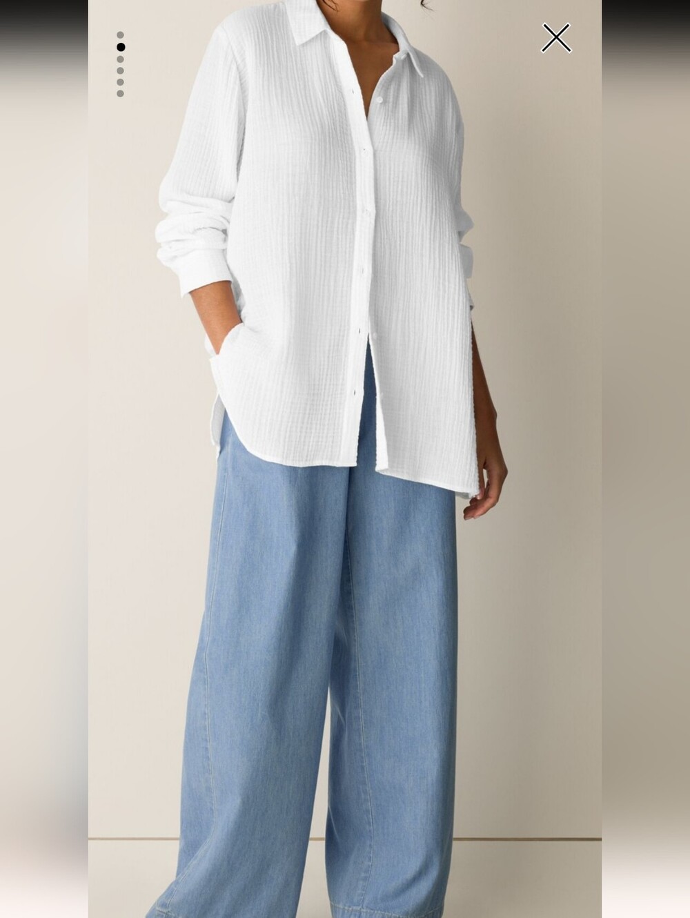Eileen Fisher Organic Cotton Lofty Gauze  Classic Collar Shirt